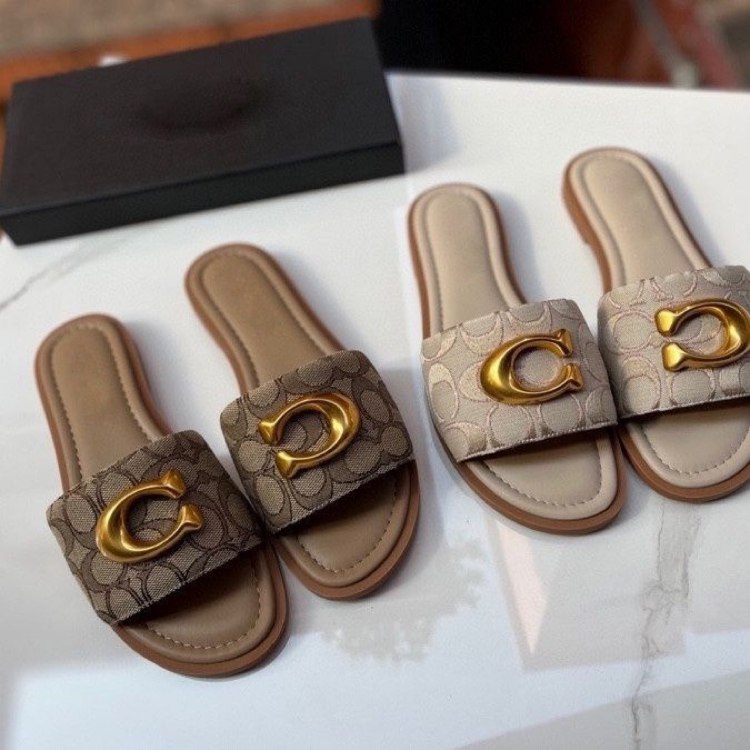 Coach new canvas flat slide sandals -2