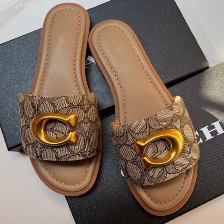 Coach new canvas flat slide sandals -4