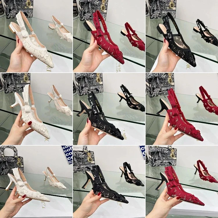  Dior embroidered flat shoes with bow and lace cutouts