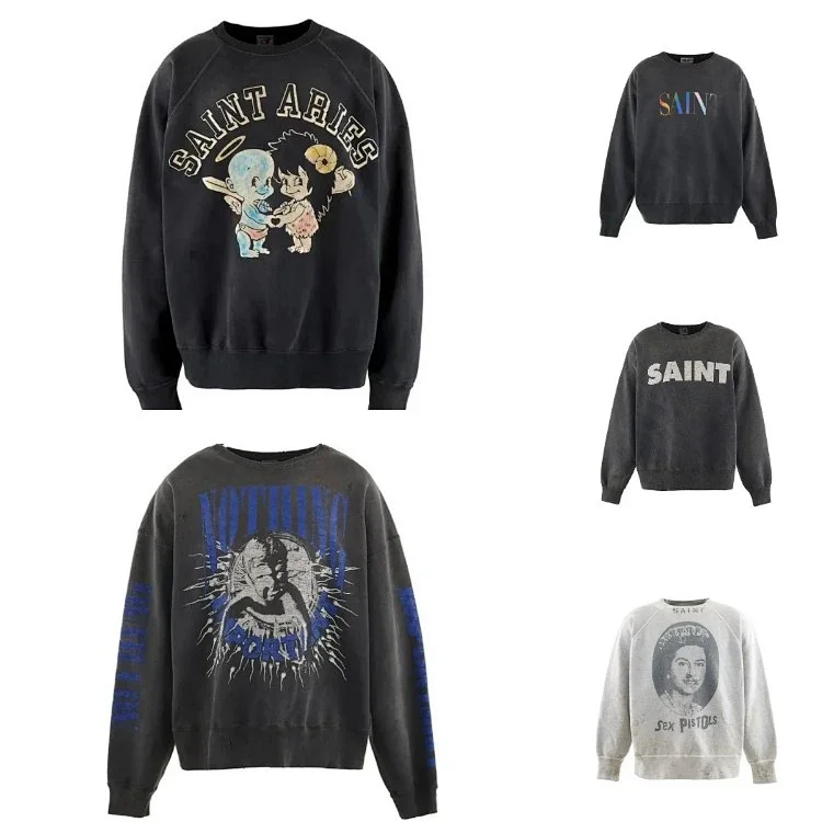  SAINT OF MICHAEL Distressed Vintage Crew Neck Sweatshirt