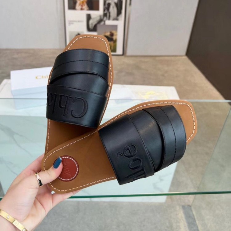 Chloe new embroidered logo flat slide sandals -4
