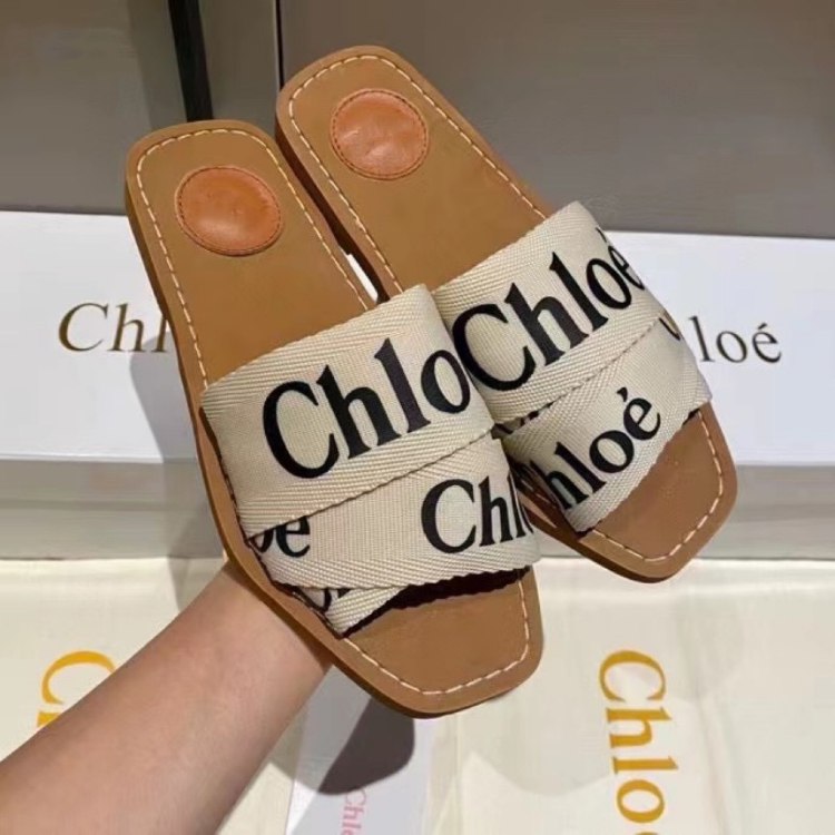 Chloe new embroidered logo flat slide sandals -2