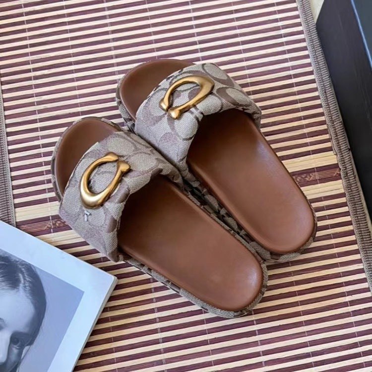  Coach platform sandals with metal buckle and canvas upper -2
