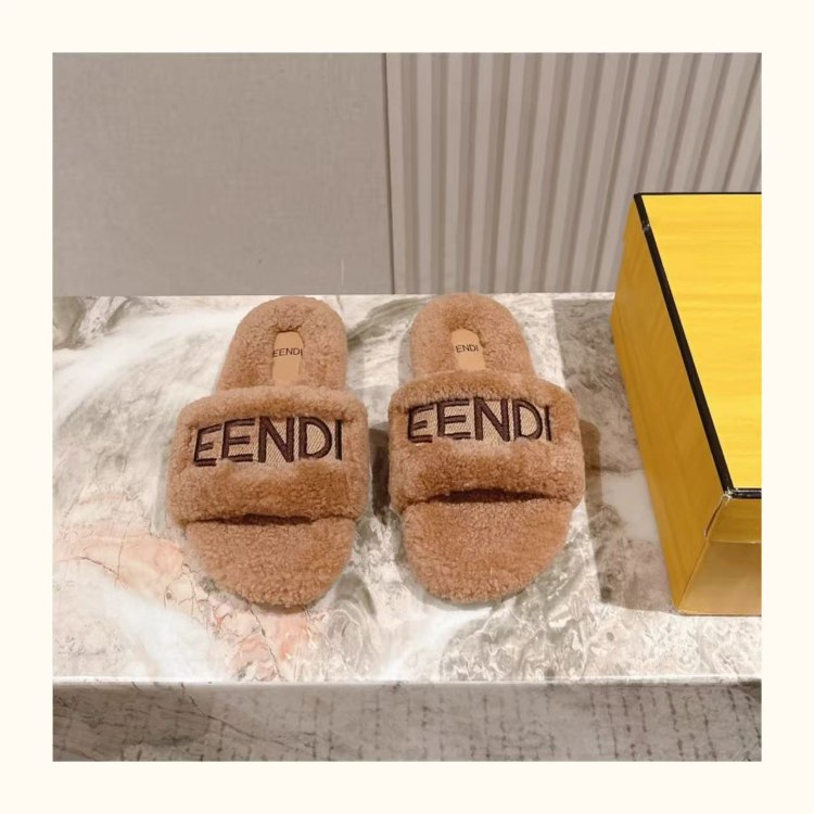 Fendi new design letter embroidered fur slippers -2