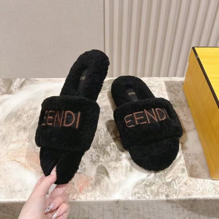 Fendi new design letter embroidered fur slippers -3