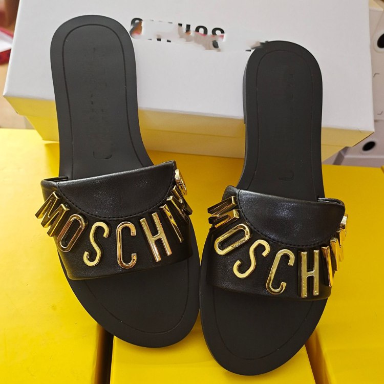 Moschino new genuine leather non-slip slide sandals -3