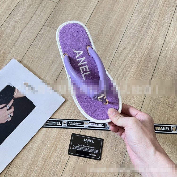 Chanel new terry cloth flat sandals with metal buckle -2