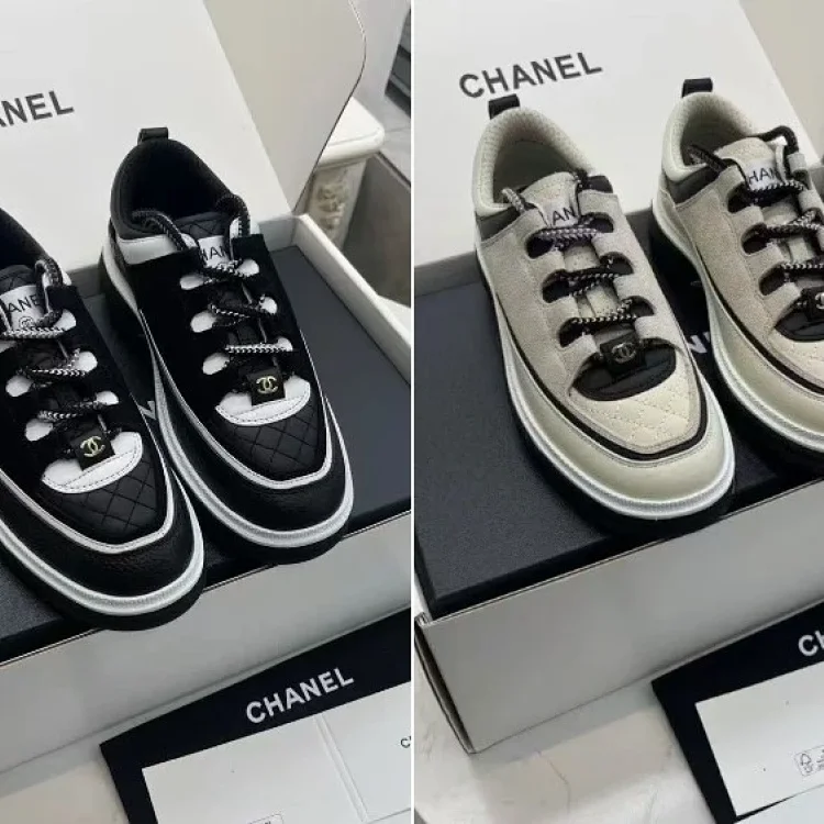  Chanel new platform panda-style color-blocked quilted dad sneakers