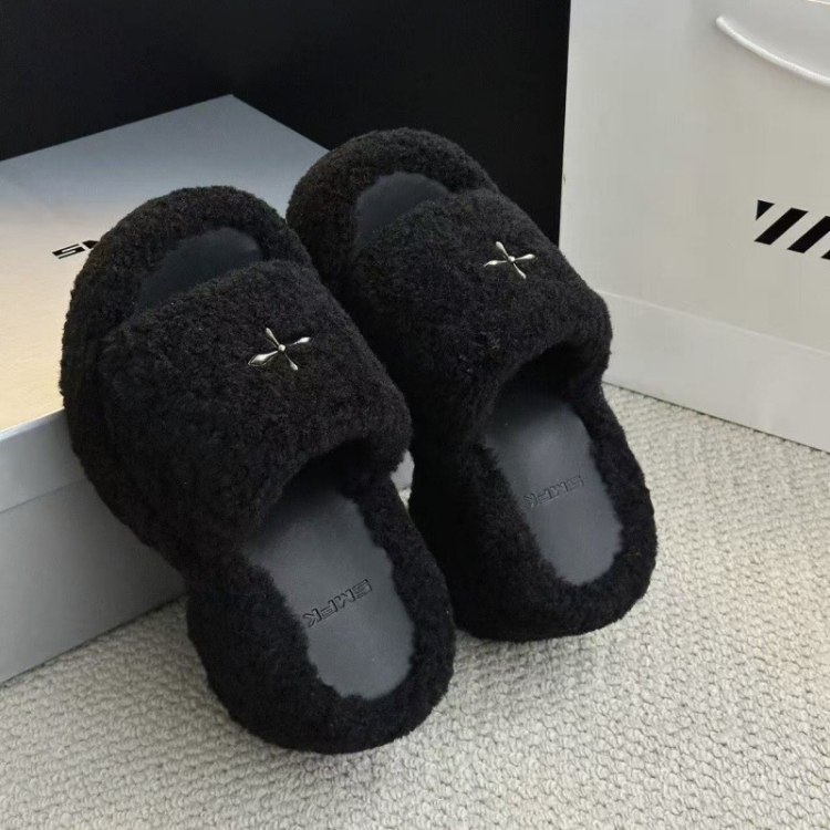 SMFK Non-slip Platform Wedge Velvet Slippers -3