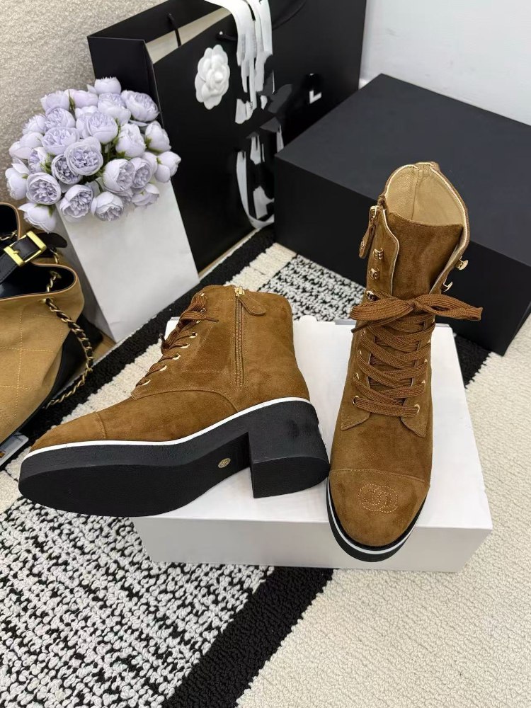 Chanel platform color-block lace-up ankle boots -4