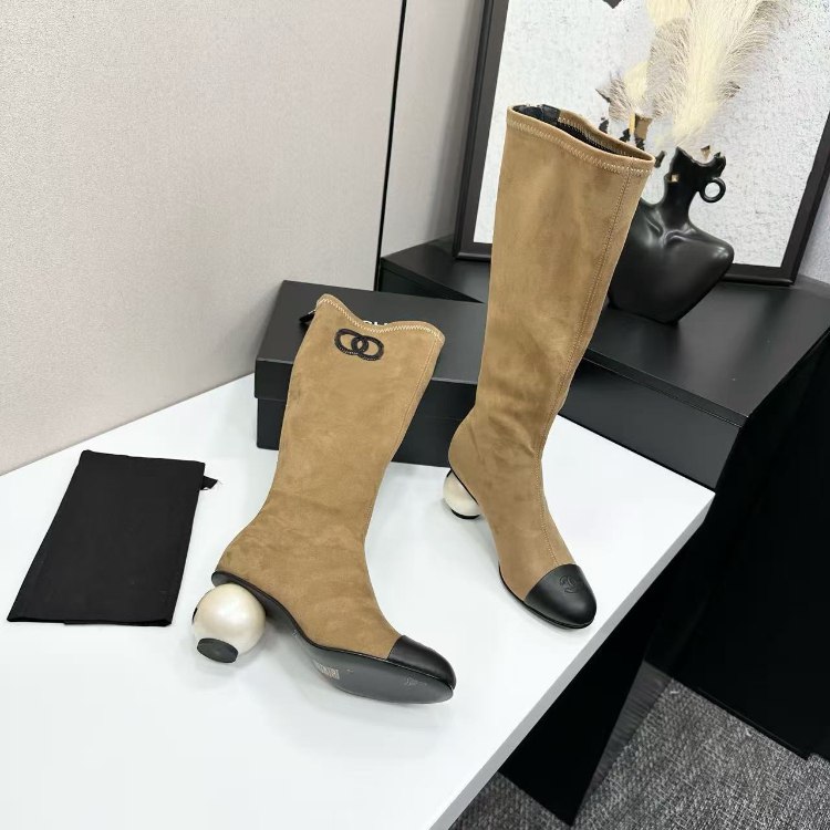 Chanel new knee-high boots with back zipper -2