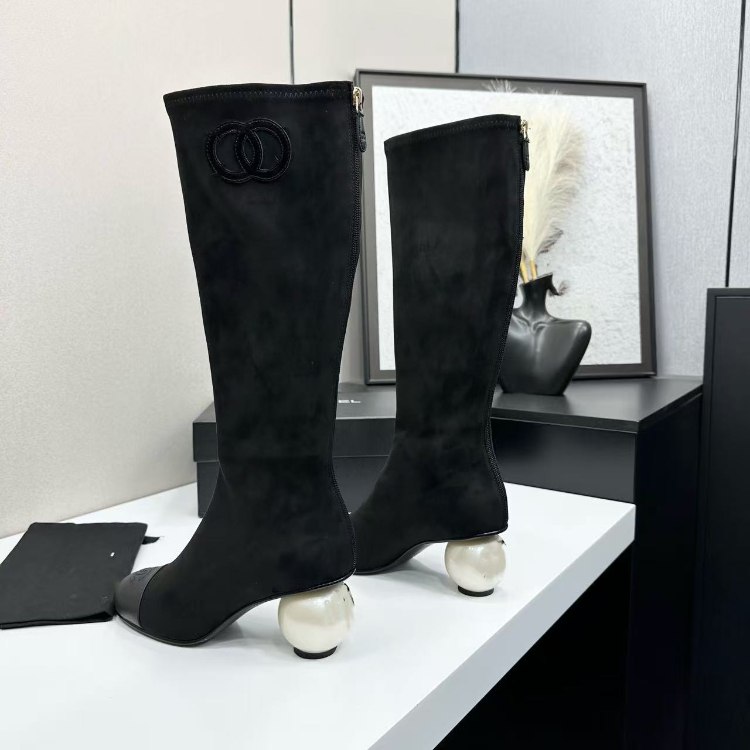 Chanel new knee-high boots with back zipper -3