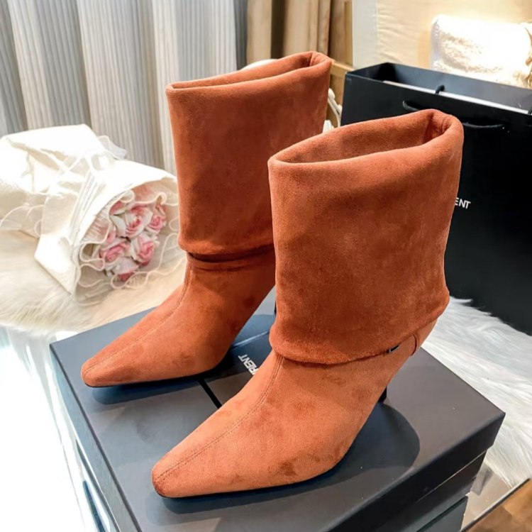 Yves Saint Laurent YSL new style stiletto heel fold-over mid-calf boots -2