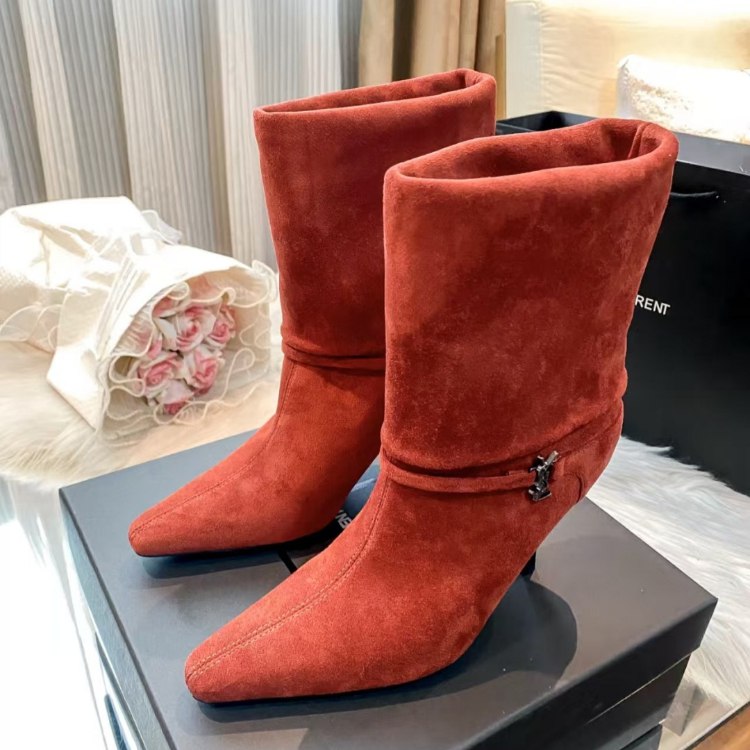 Yves Saint Laurent YSL new style stiletto heel fold-over mid-calf boots -3