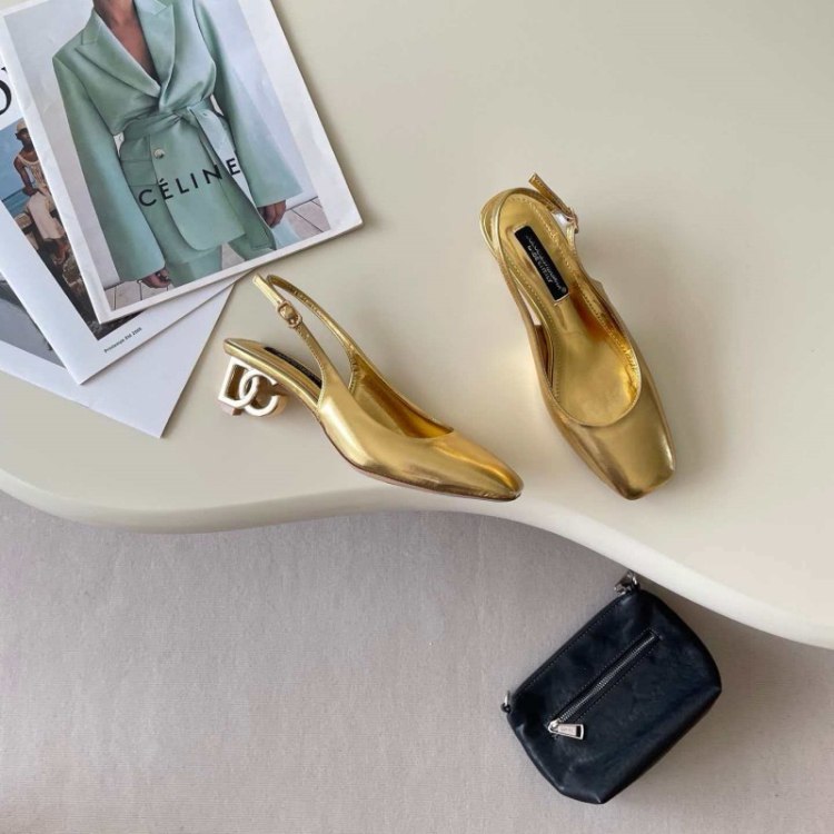 Dolce & Gabbana DG new square-toe open-back metallic high heels -3