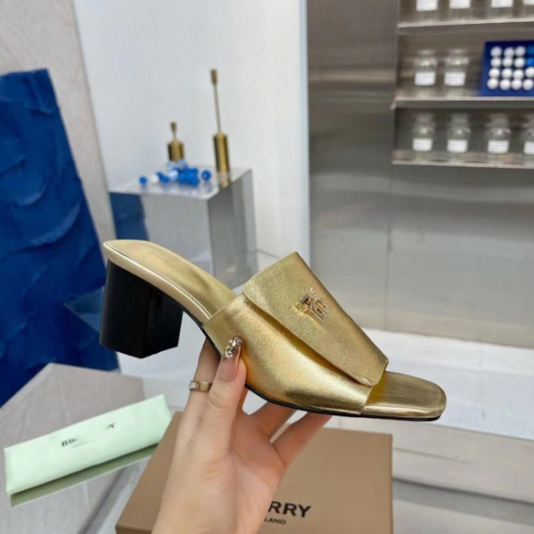 Burberry new metal letter logo high-heeled slide sandals -2