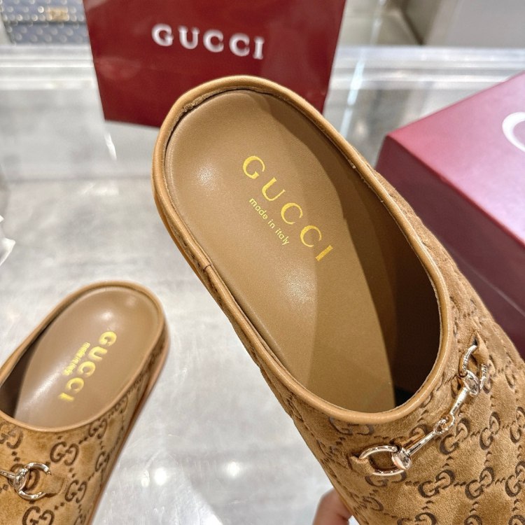 Gucci new round-toe horsebit buckle flat mules -2