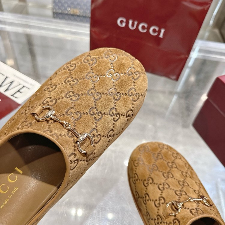 Gucci new round-toe horsebit buckle flat mules -3