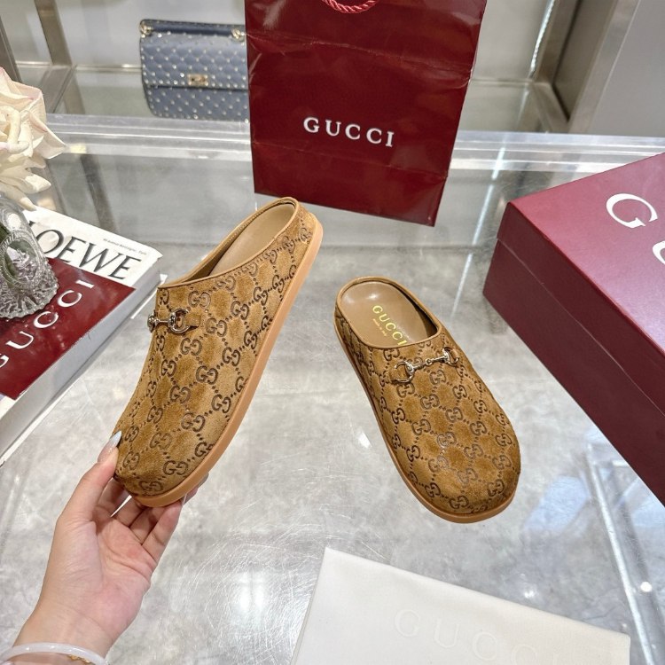 Gucci new round-toe horsebit buckle flat mules -4