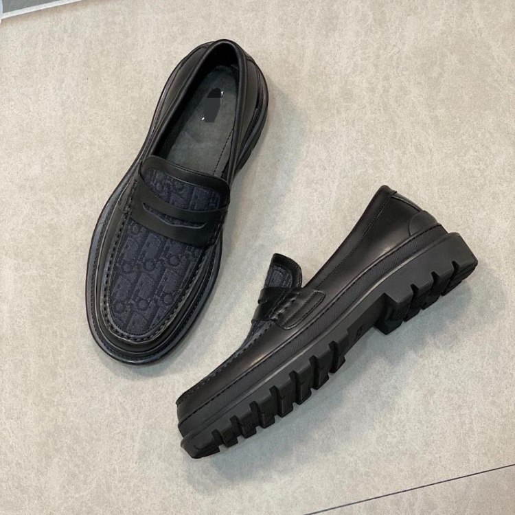 Dior new leather and canvas patchwork slip-on casual shoes -3