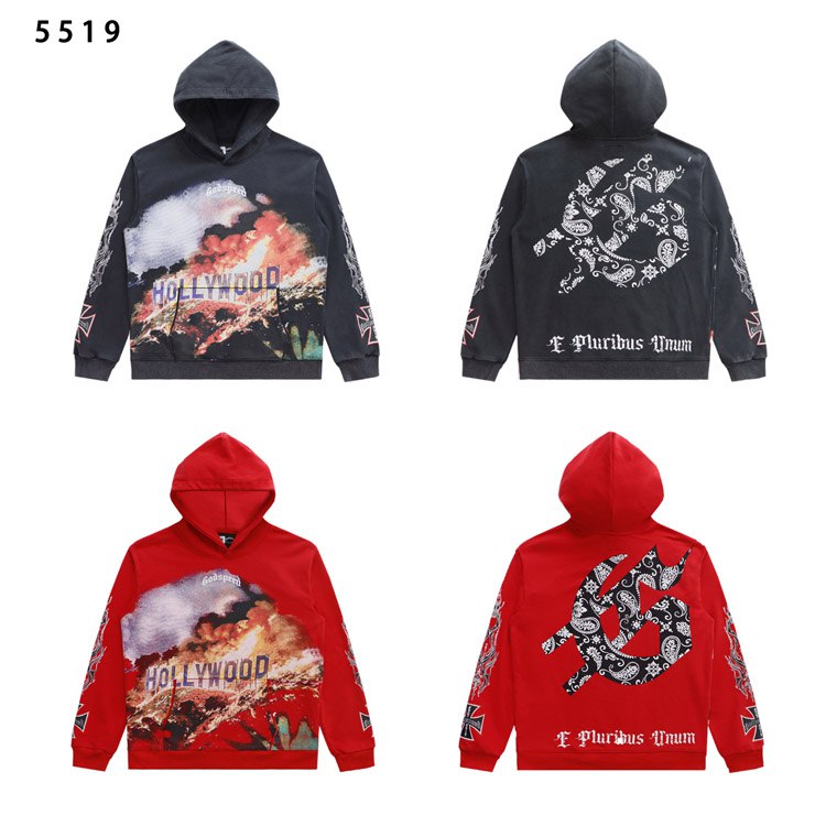 Godspeed Los Angeles Hollywood Wildfire Print Cotton Hooded Sweatshirt -2