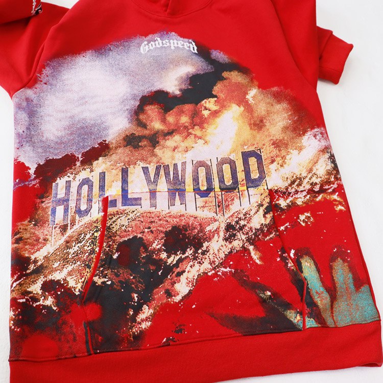 Godspeed Los Angeles Hollywood Wildfire Print Cotton Hooded Sweatshirt -4