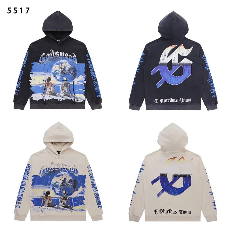 Godspeed Tech Human Earth Print Terry Casual Hooded Sweatshirt