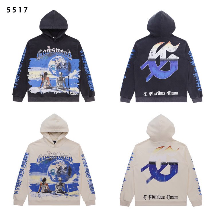 Godspeed Tech Human Earth Print Terry Casual Hooded Sweatshirt -2