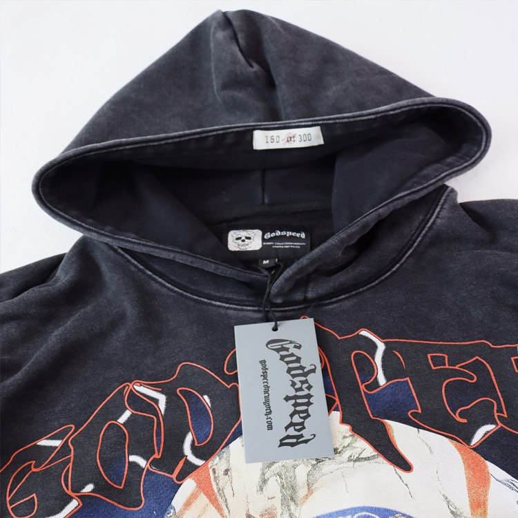 Godspeed Retro Letter Skull Print Hooded Sweatshirt -3