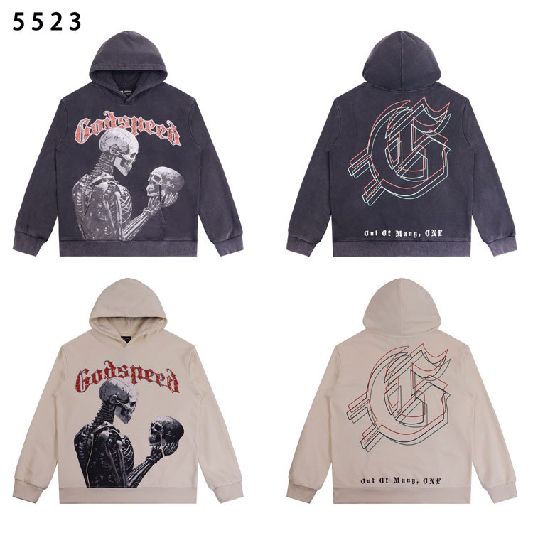 Godspeed Guitar Skull Denim Print Terry Hoodie Sweatshirt -2