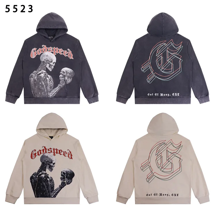 Godspeed Guitar Skull Denim Print Terry Hoodie Sweatshirt