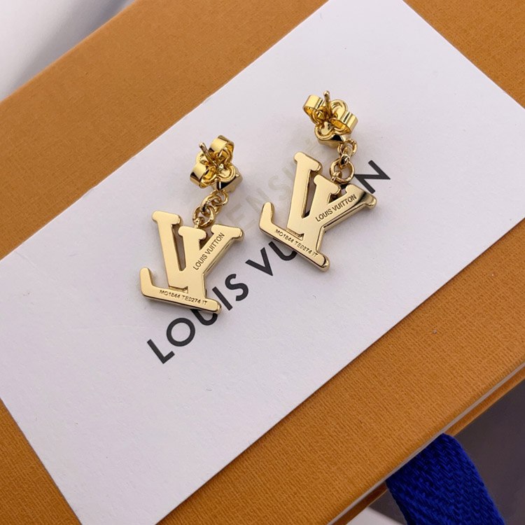 Louis Vuitton LV square diamond pendant full diamond letter earrings -2