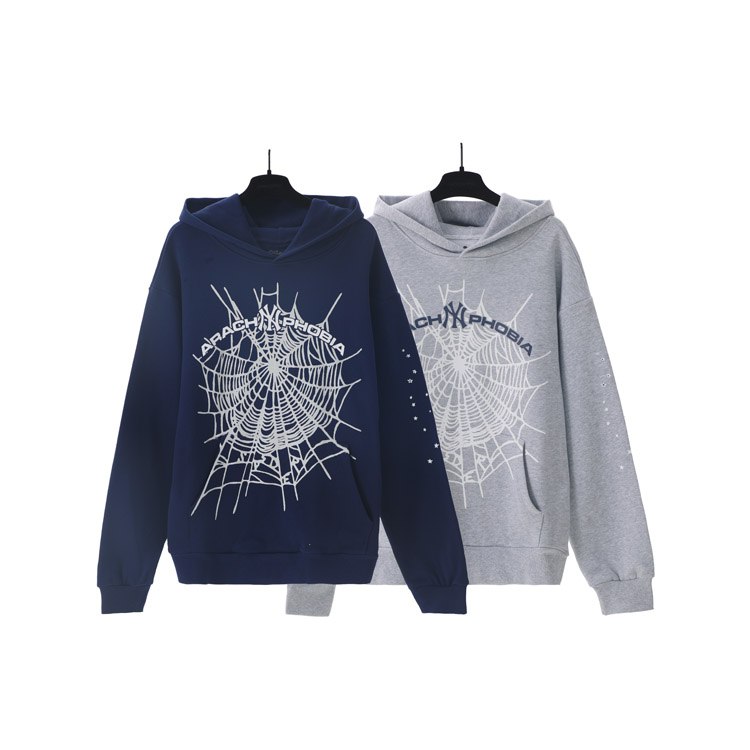  Sp5der Spiderweb Foam Print HoodieTerry Cloth Sweatshirt -2