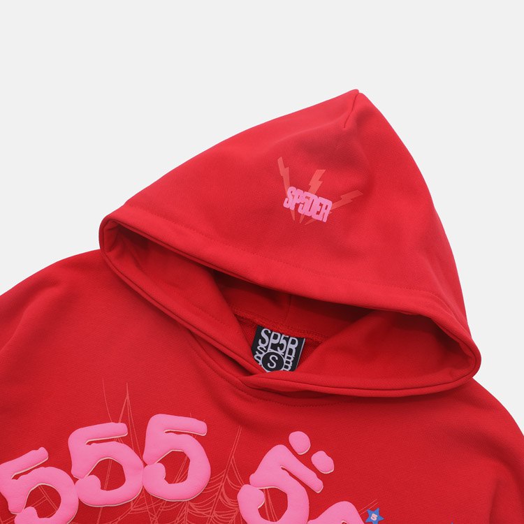Sp5der Spiderweb Letter Foam Print Hoodie -3