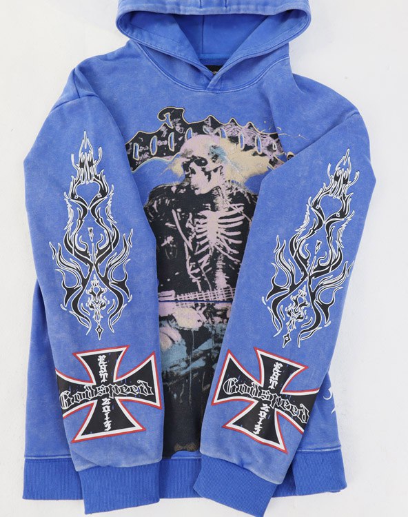 Godspeed Skull Print Casual Crew Neck Hooded Sweatshirt -4