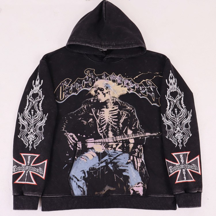 Godspeed Skull Print Casual Crew Neck Hooded Sweatshirt -3