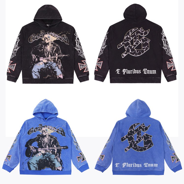 Godspeed Skull Print Casual Crew Neck Hooded Sweatshirt -2