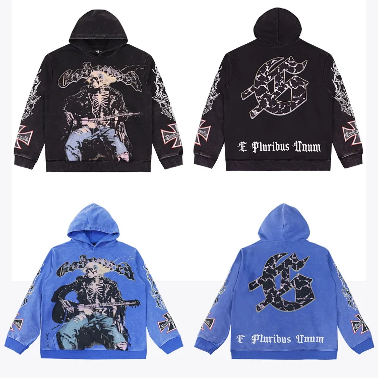 Godspeed Skull Print Casual Crew Neck Hooded Sweatshirt