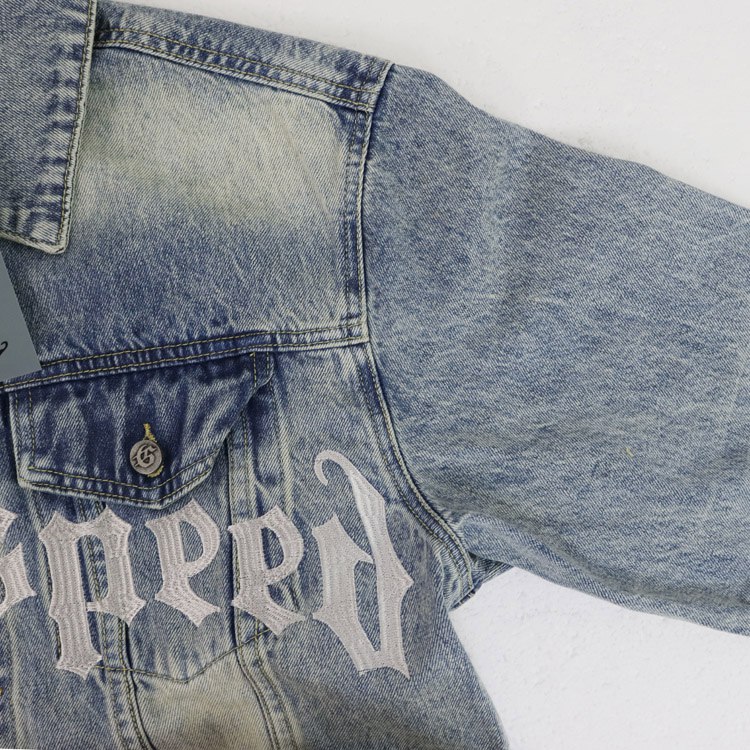 GODSPEED Distressed Vintage Washed Embroidered Denim Jacket -4