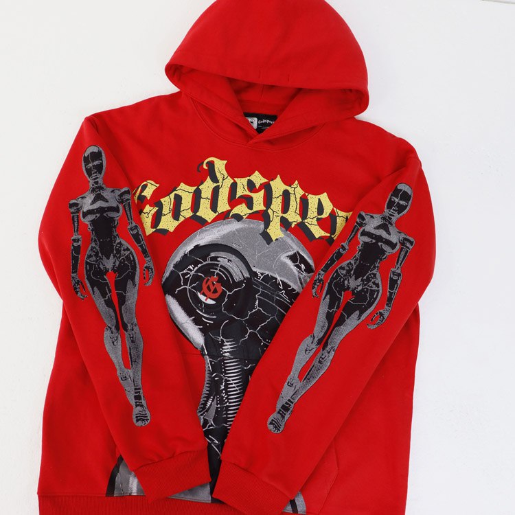 Godspeed Retro Washed Skull Print Loose-fitting Terry Hoodie -2
