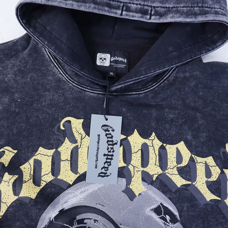 Godspeed Retro Washed Skull Print Loose-fitting Terry Hoodie -4