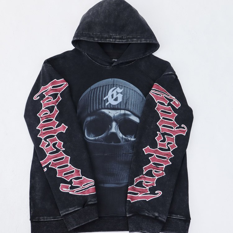 Godspeed Masked Print Washed Distressed Hooded Sweatshirt -2