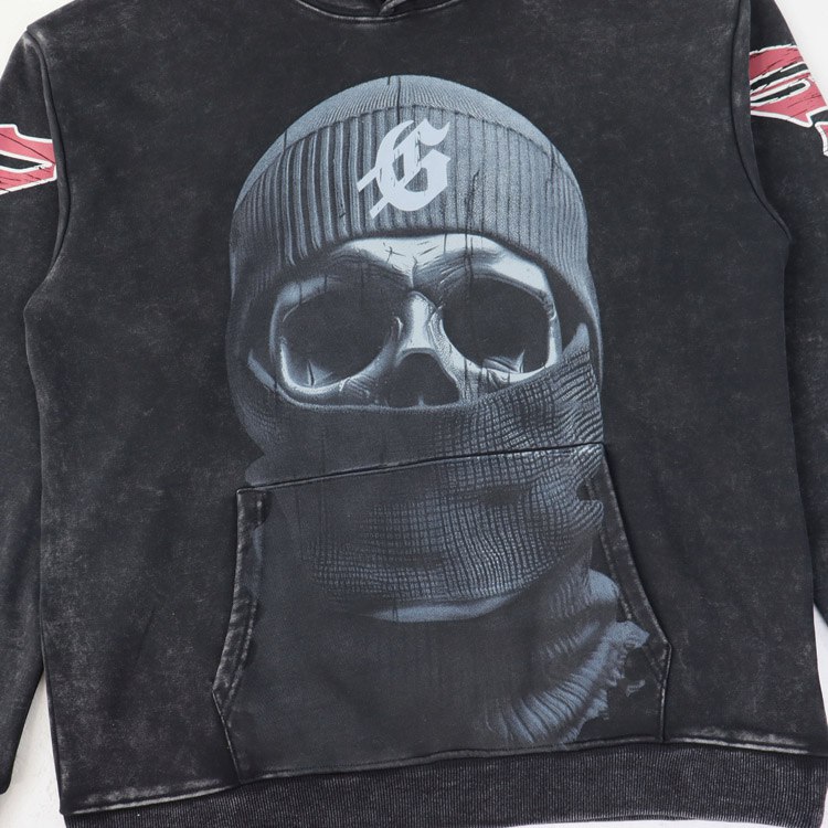 Godspeed Masked Print Washed Distressed Hooded Sweatshirt -3
