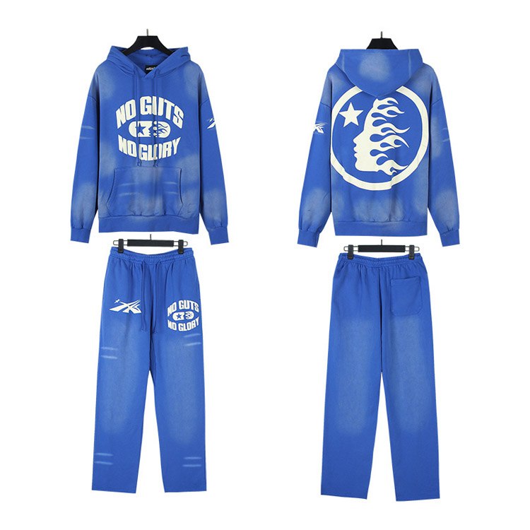Hellstar Letter Flame Hooded Long-Sleeve Sweatshirt and Sweatpants Set -3