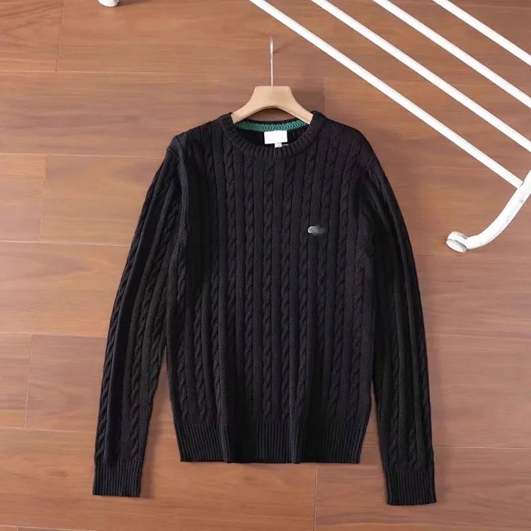 LACOSTE Fashion Cable Round Neck Pullover Solid Color Sweater -3