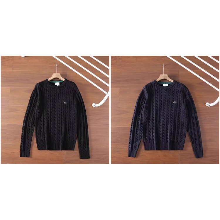 LACOSTE Fashion Cable Round Neck Pullover Solid Color Sweater -2