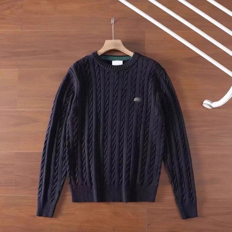 LACOSTE Fashion Cable Round Neck Pullover Solid Color Sweater -4