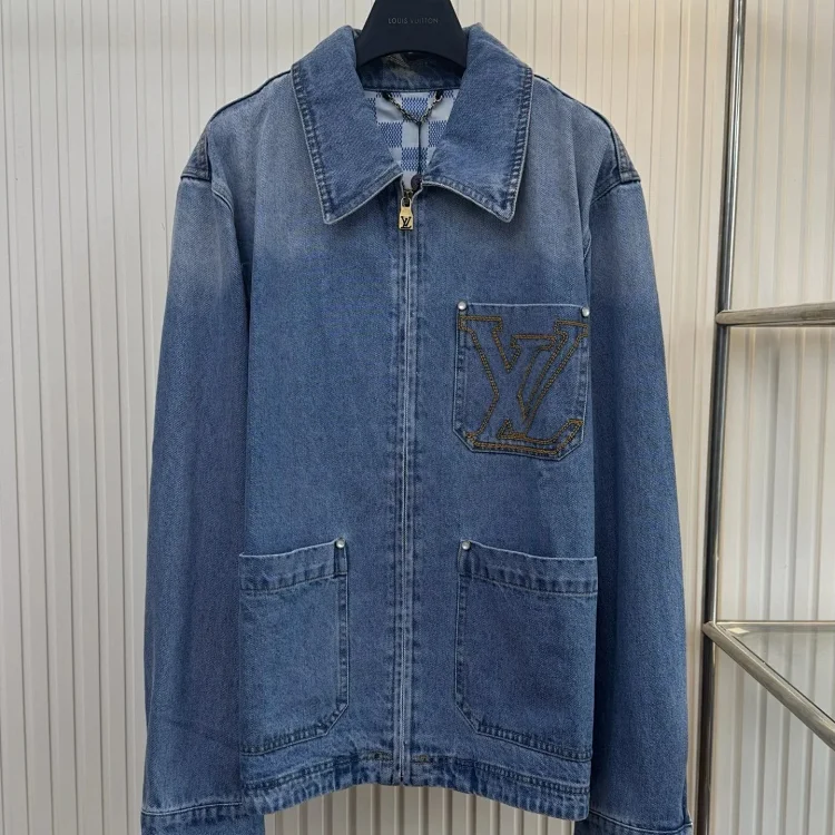  LOUIS VUITTON LV Logo embroidered zipper long-sleeved denim jacket