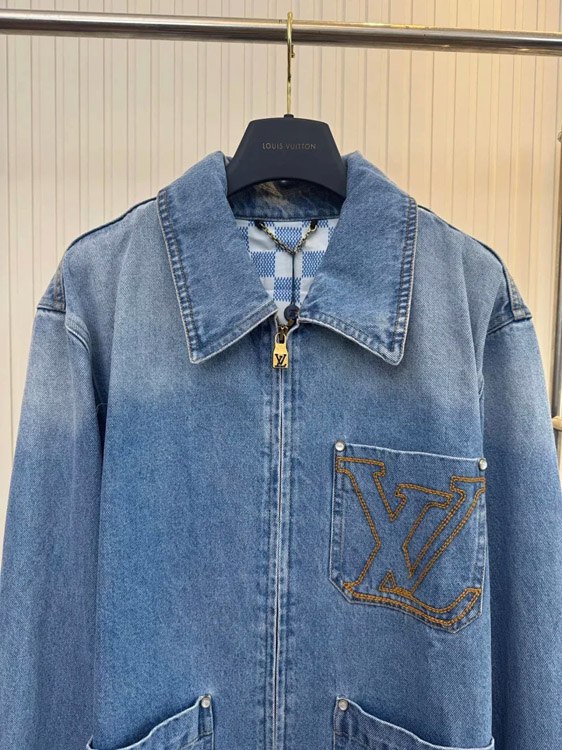  LOUIS VUITTON LV Logo embroidered zipper long-sleeved denim jacket -3