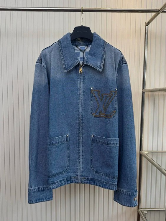  LOUIS VUITTON LV Logo embroidered zipper long-sleeved denim jacket -2